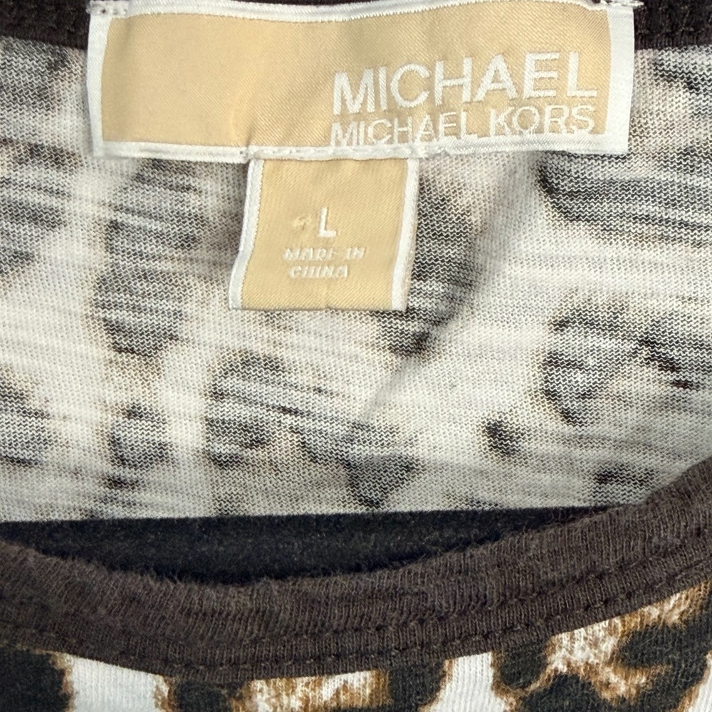 KORS Michael Kors Leopard and Stripe Long Sleeve Top Large - Picture 2 of 3